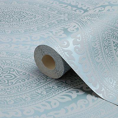 Celosi Blue Damask Metallic effect Classic Textured Wallpaper