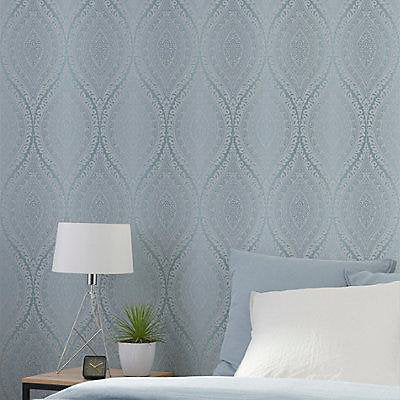Celosi Blue Damask Metallic effect Classic Textured Wallpaper