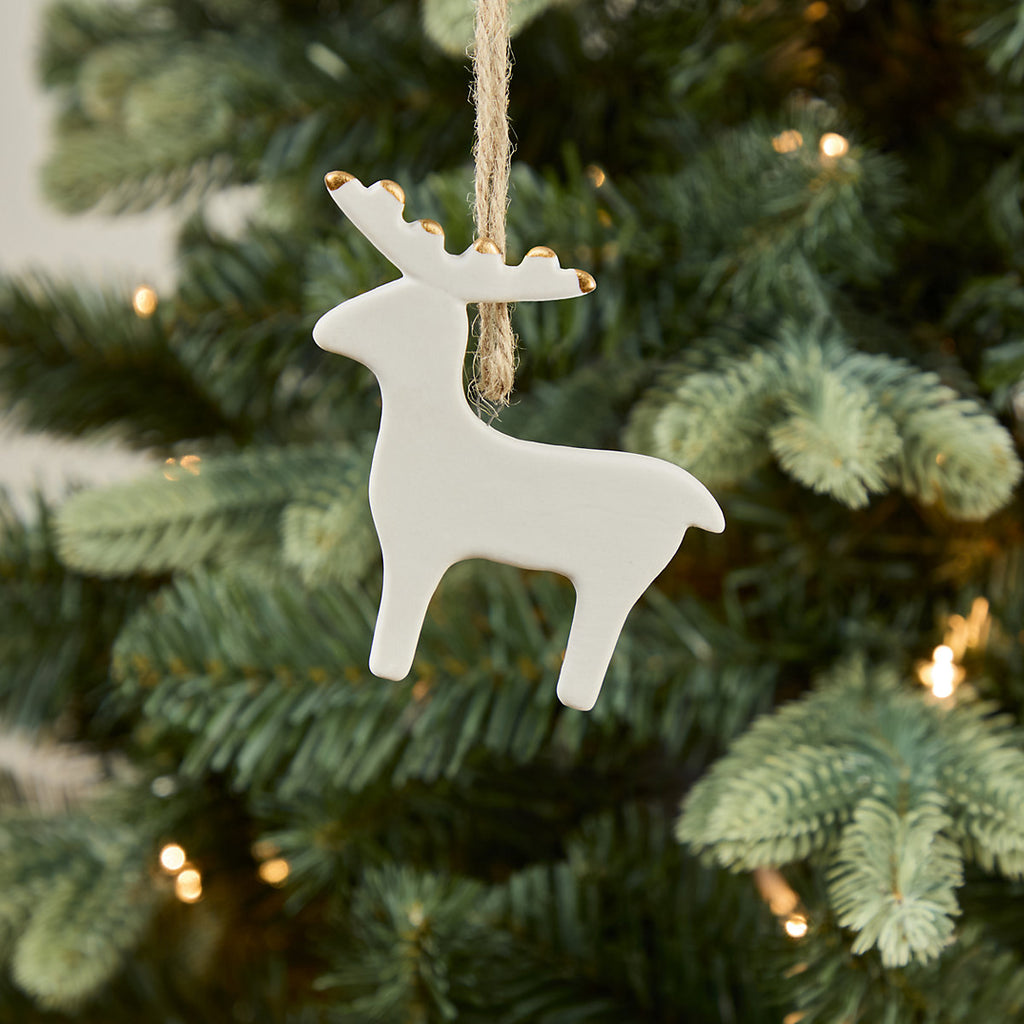 Ceramic Reindeer Hanging decoration - White