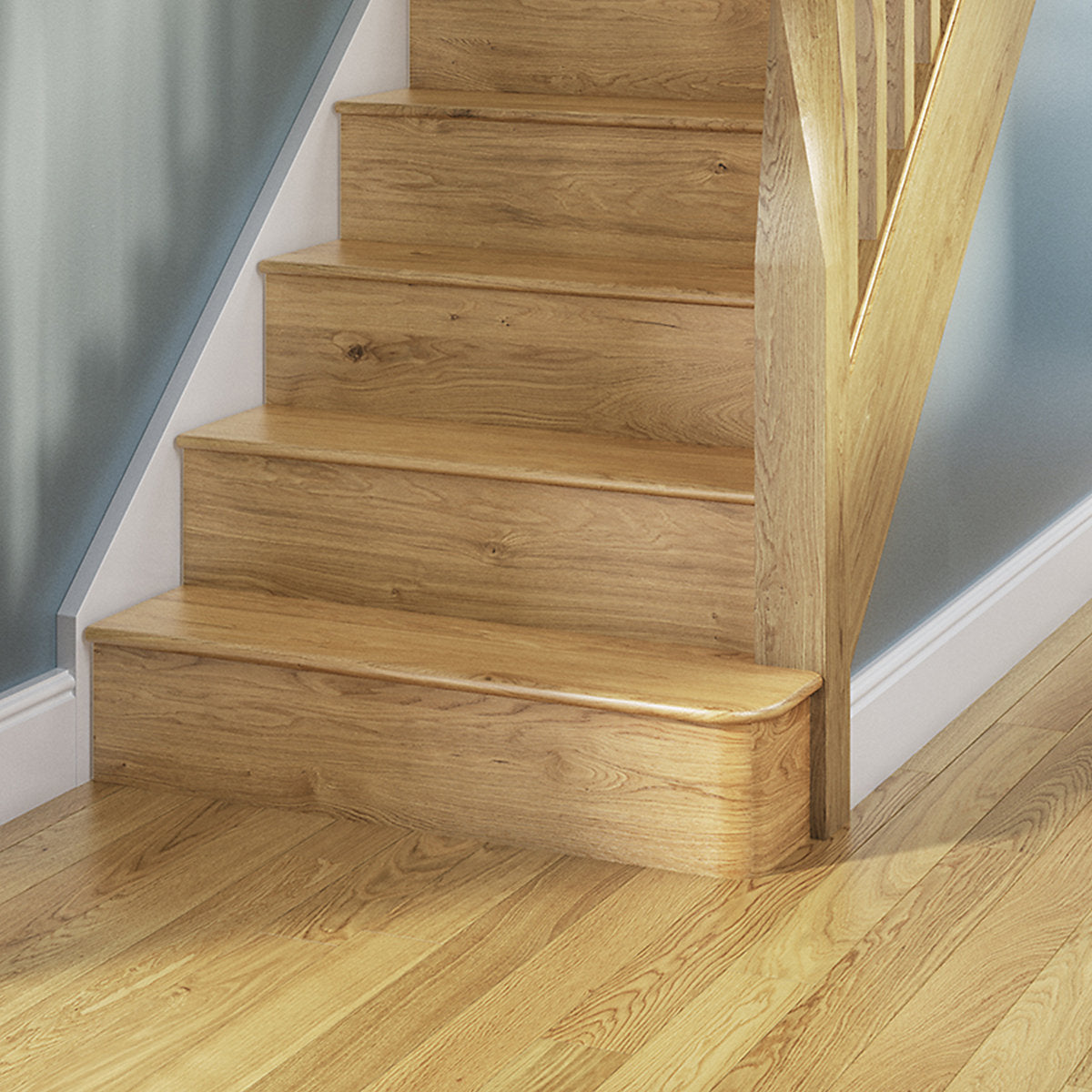 Cheshire Mouldings Stairklad Oak veneer 1 piece Bullnose kit, (L)1.2m (W)235mm (T)200mm
