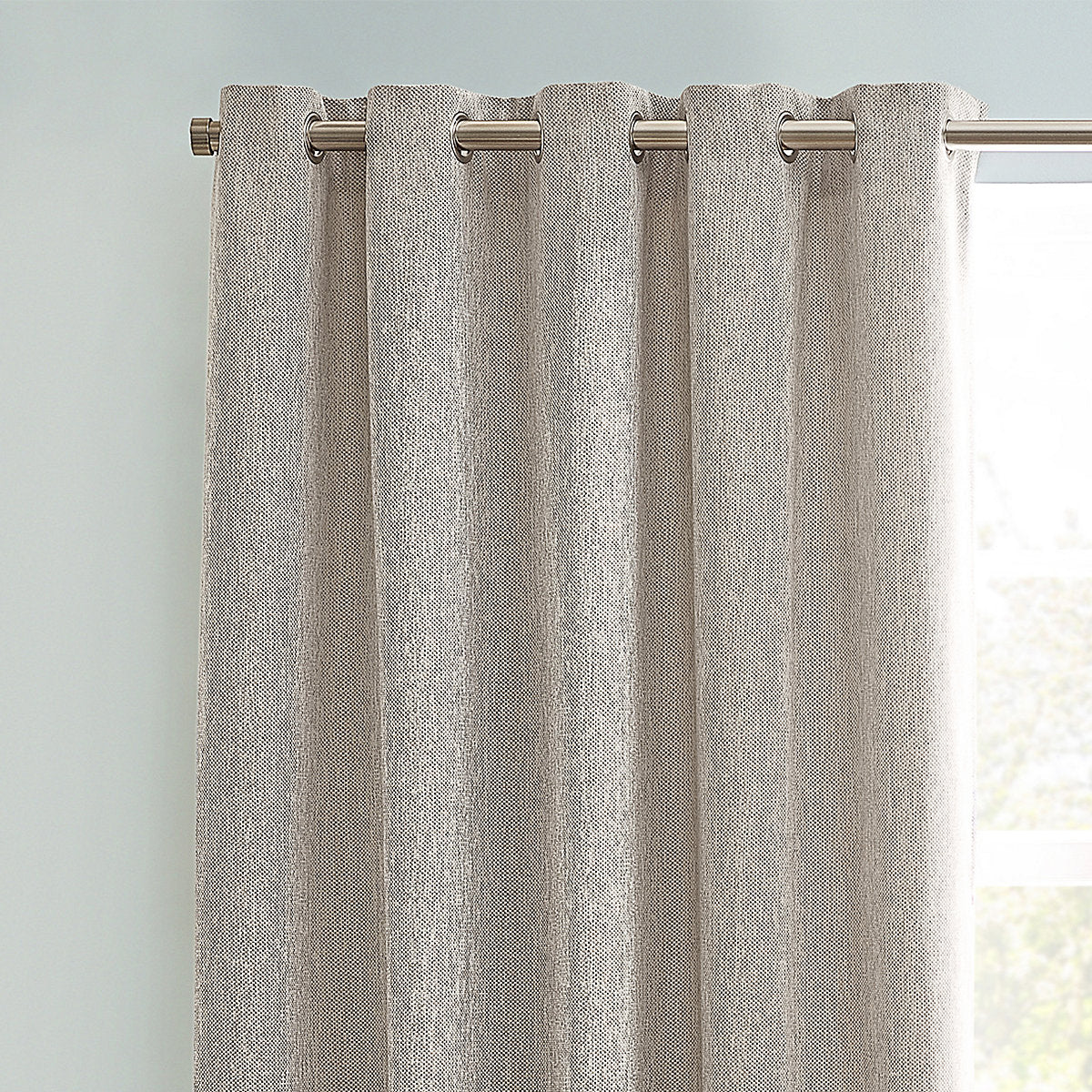 Clara Neutral Woven Lined Eyelet Curtains (W)167cm (L)228cm, Pair
