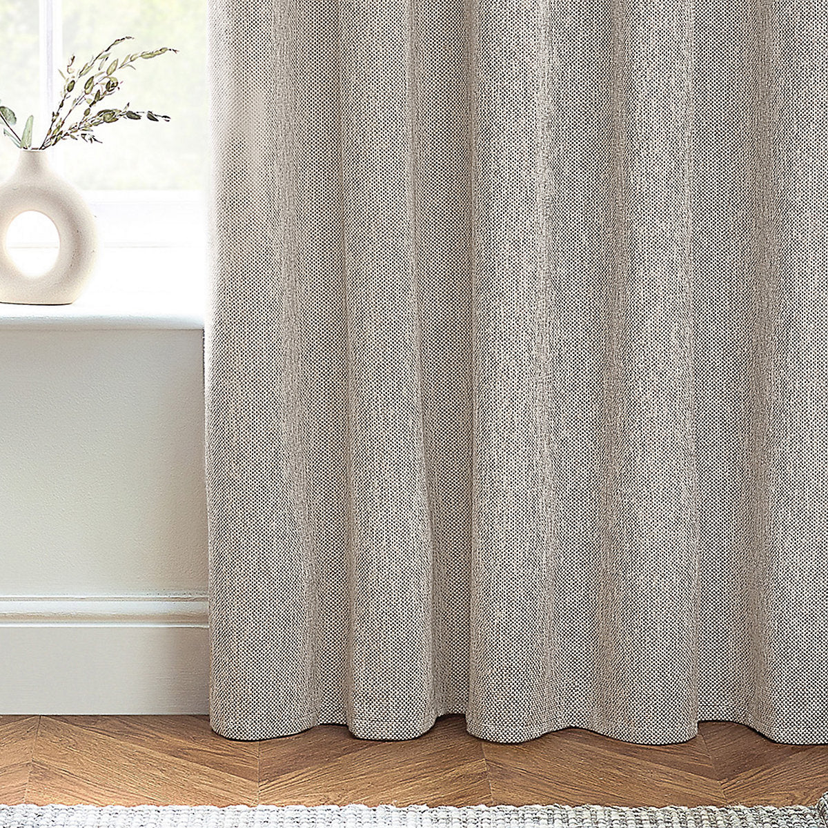 Clara Neutral Woven Lined Eyelet Curtains (W)167cm (L)228cm, Pair
