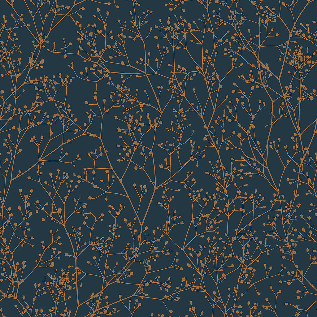 Clarissa Hulse Gypsophila Midnight & Copper effect Smooth Wallpaper