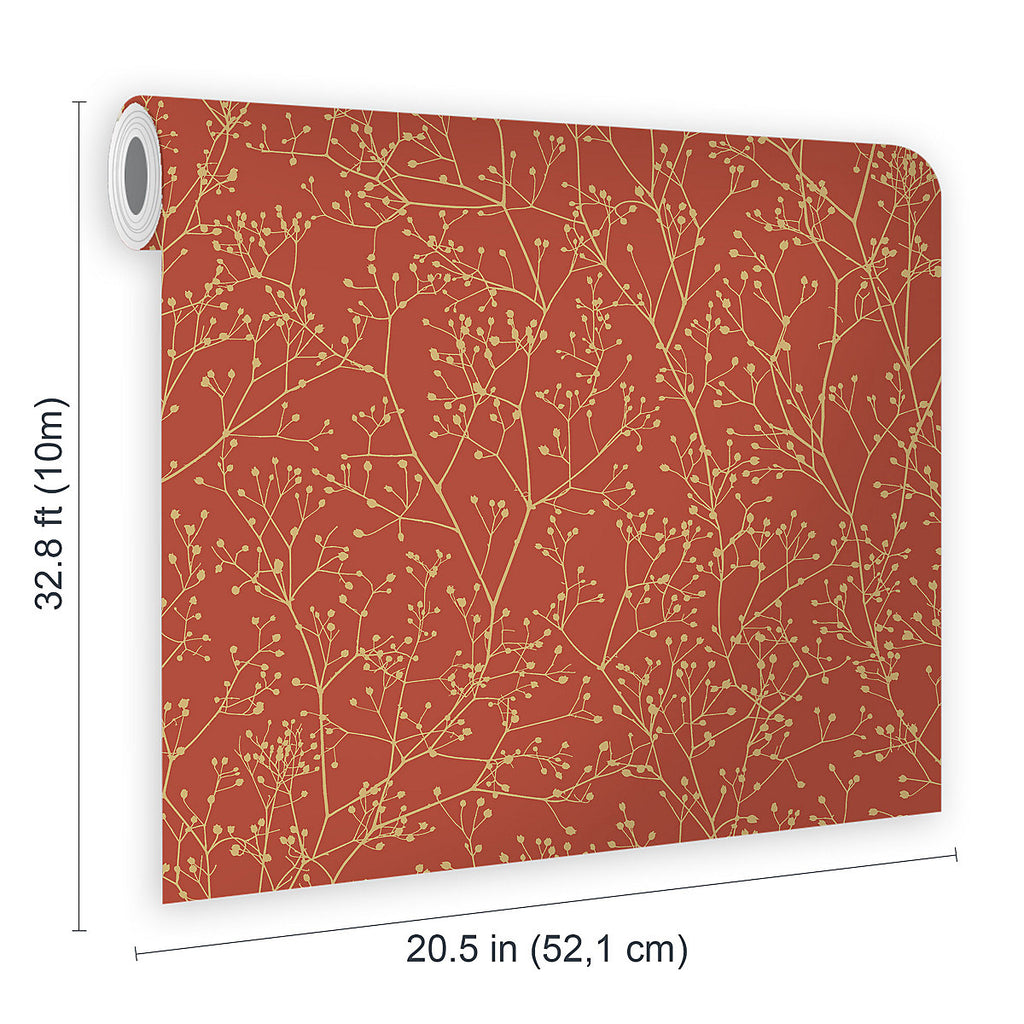 Clarissa Hulse Gypsophila Paprika & Gold effect Smooth Wallpaper