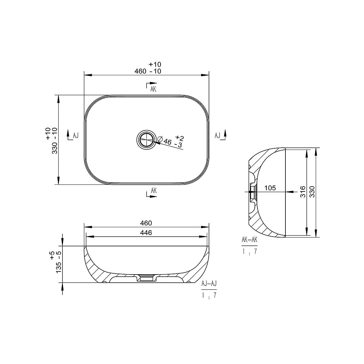 * Collingham White Marble effect Rectangular Single Counter top Basin (W)46cm