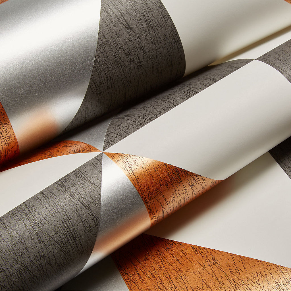 Colours Copper, navy & pewter Metallic effect Mosaic Smooth Wallpaper Sample