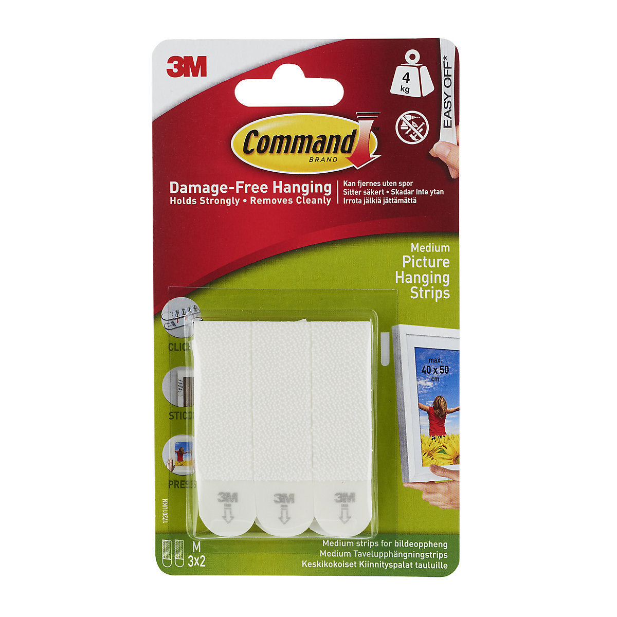 Command Medium White Picture hanging Adhesive strip (Holds)4kg, Pair of 3