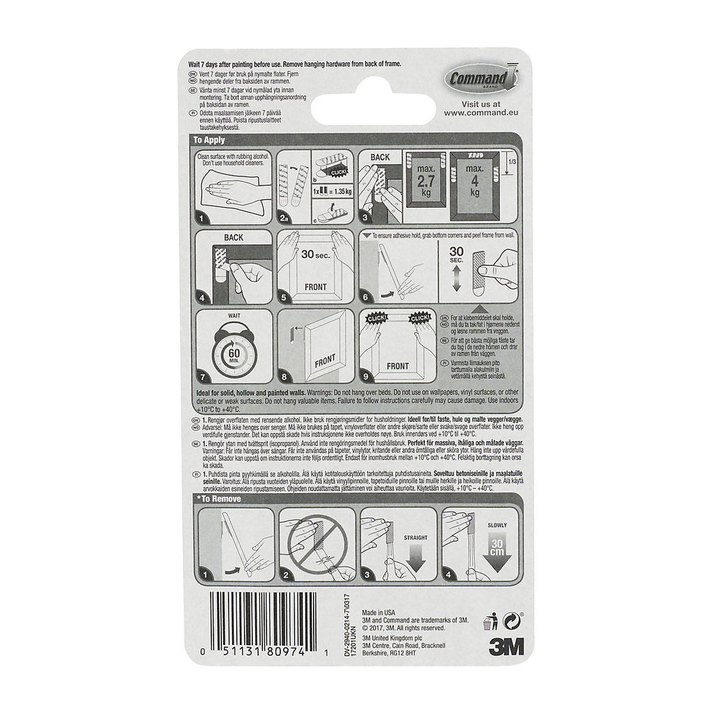 Command Medium White Picture hanging Adhesive strip (Holds)4kg, Pair of 3