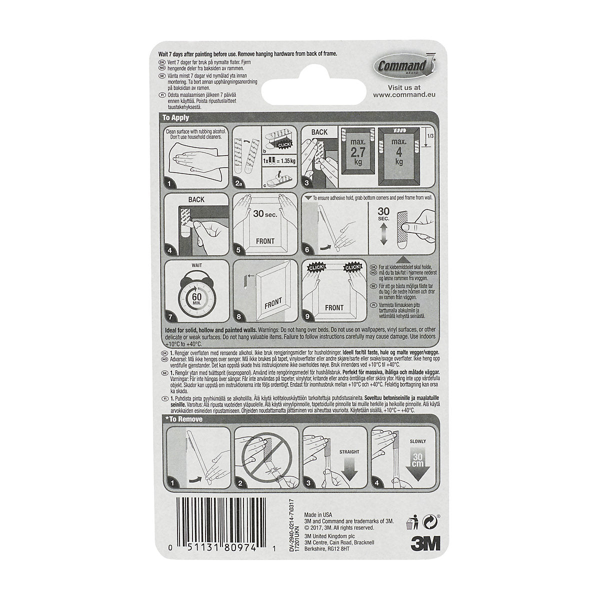 Command Medium White Picture hanging Adhesive strip (Holds)4kg, Pair of 3
