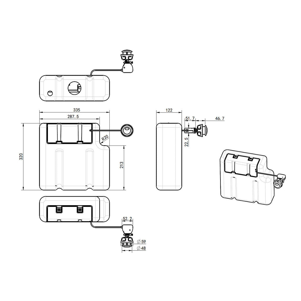 * Concealed Bottom inlet Dual Cistern (H)32cm (W)33.5cm (D)12.2cm