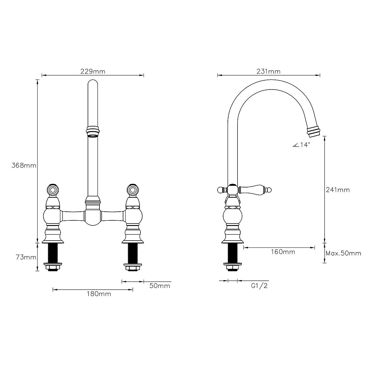 Cooke & Lewis Sherrard Chrome effect Kitchen Deck bridge Tap