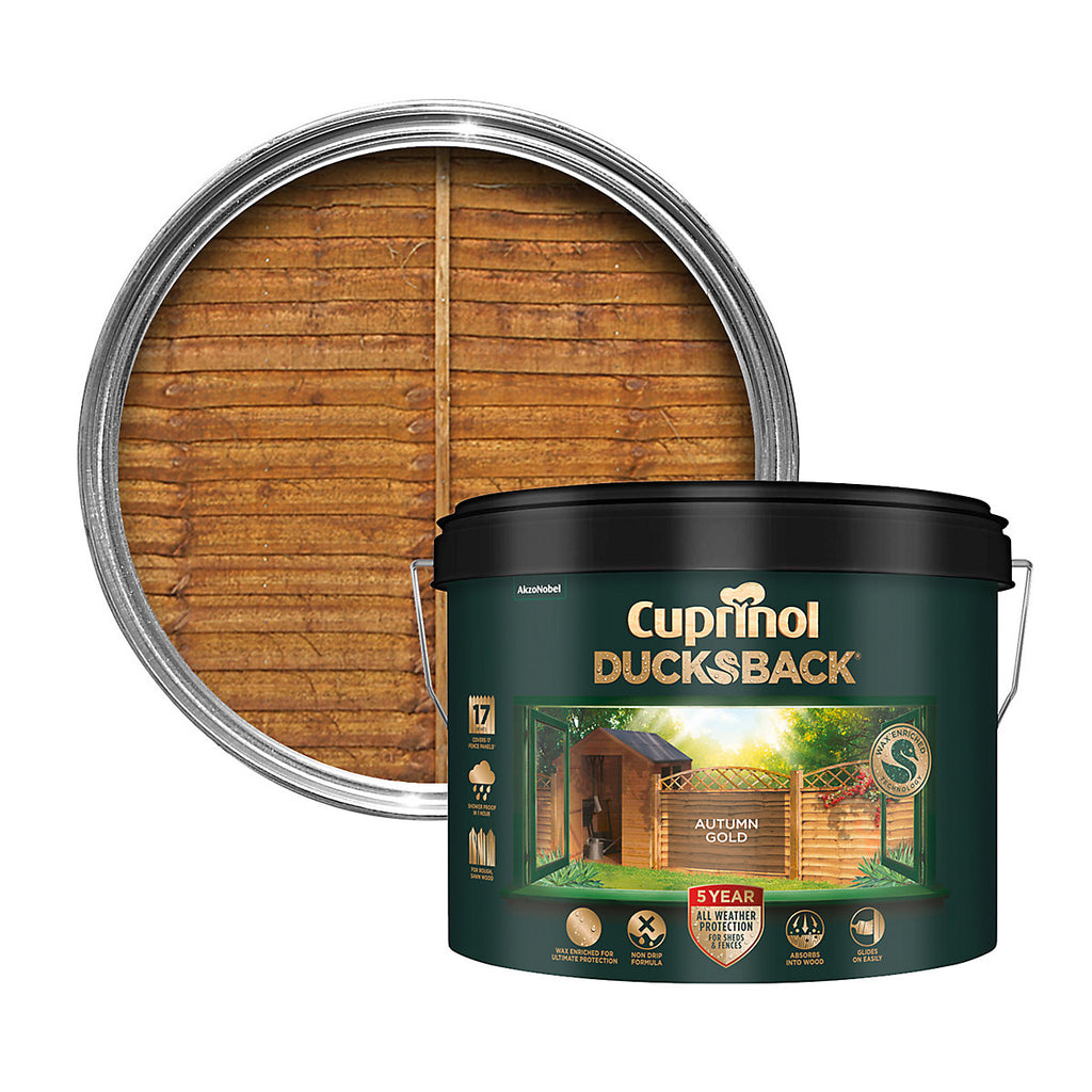 Cuprinol Ducksback Autumn gold Multi-surface Exterior Shed & fence Treatment Wood paint, 9L Tin