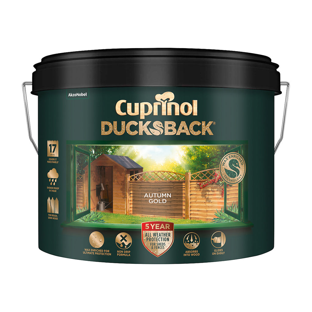 Cuprinol Ducksback Autumn gold Multi-surface Exterior Shed & fence Treatment Wood paint, 9L Tin