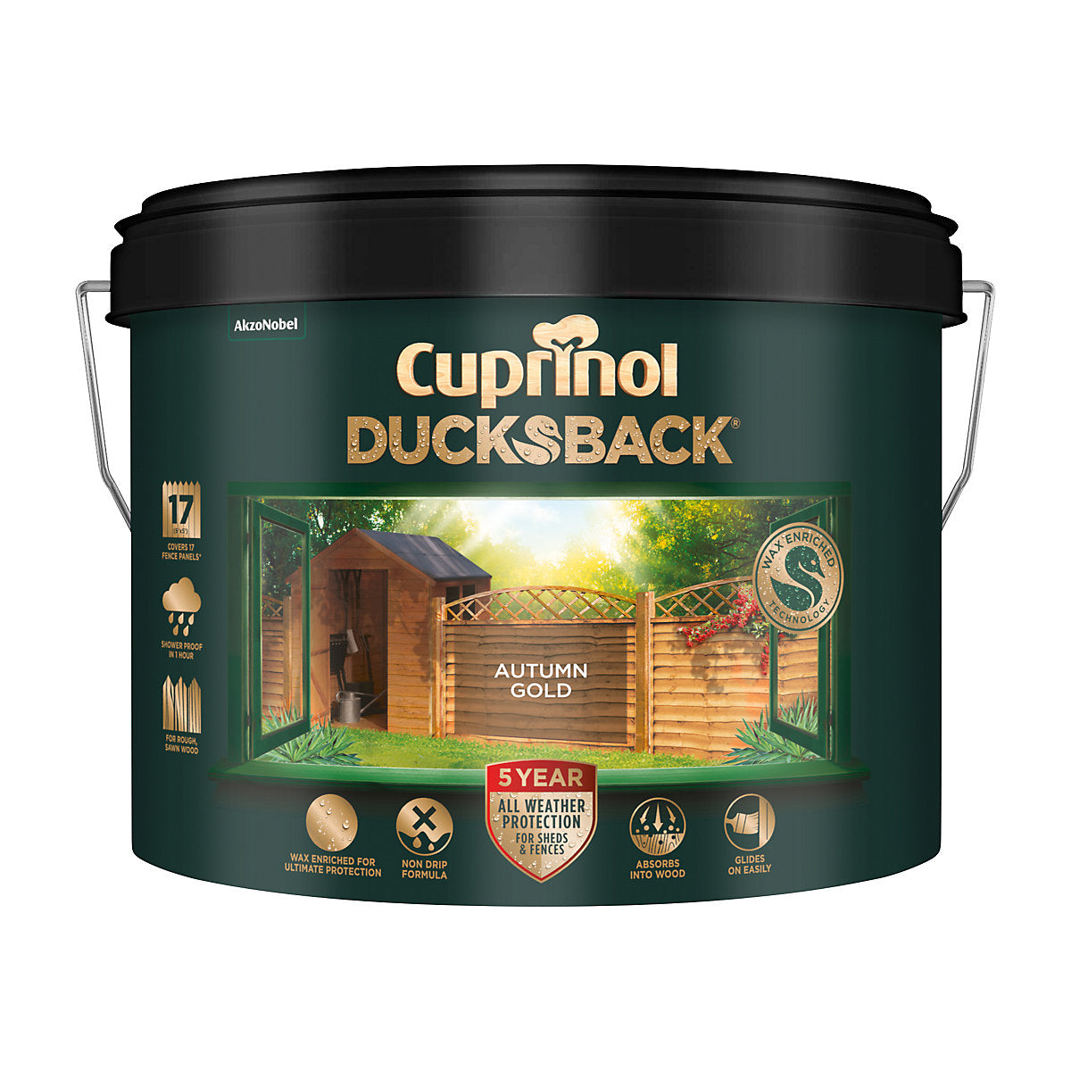 Cuprinol Ducksback Autumn gold Multi-surface Exterior Shed & fence Treatment Wood paint, 9L Tin