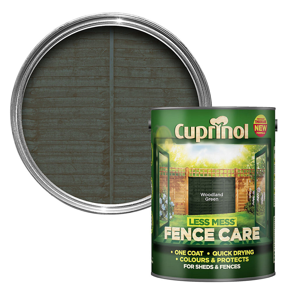 Cuprinol Less Mess Fence Care Woodland green Matt Multi-surface Exterior Shed & fence Treatment Wood paint, 5L