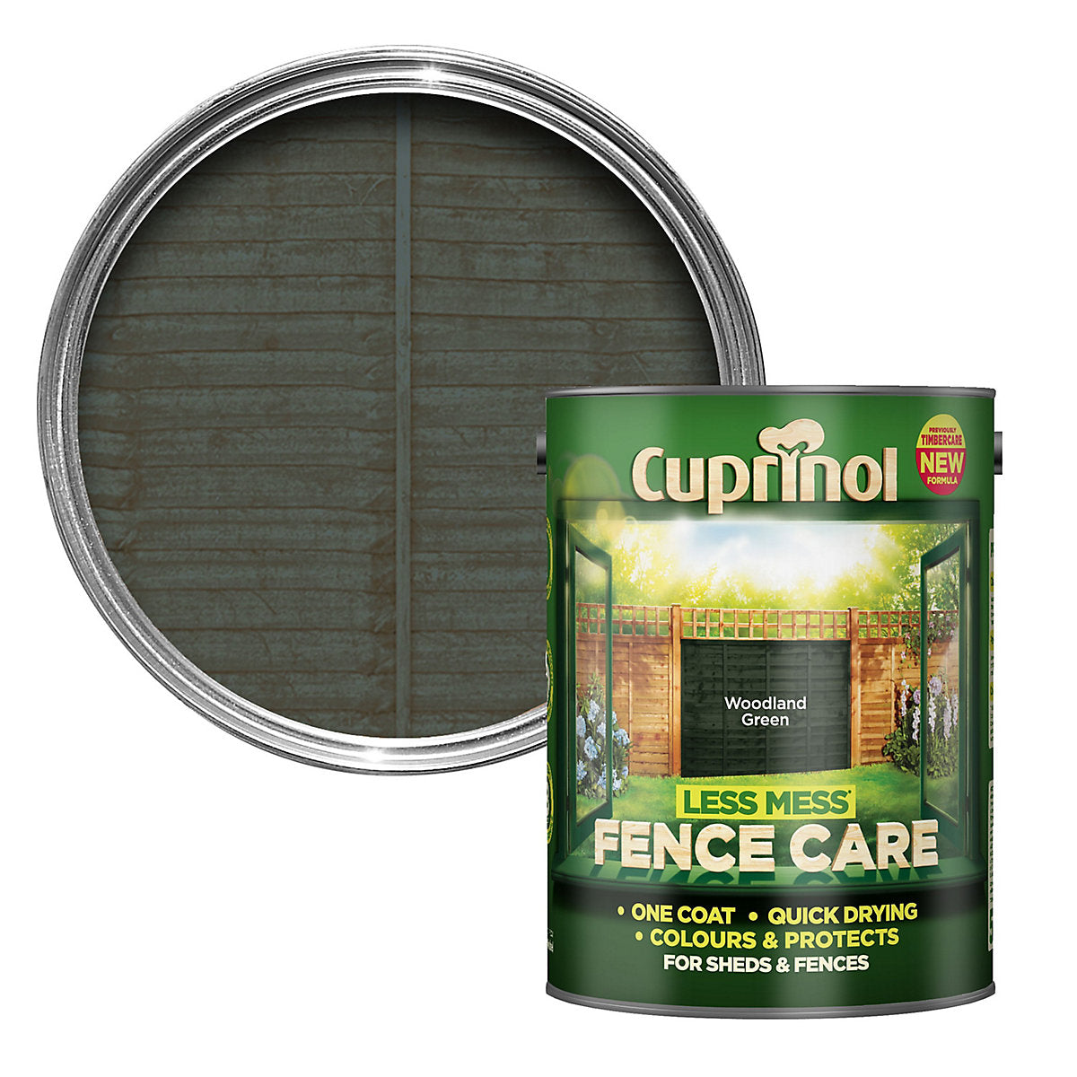 Cuprinol Less Mess Fence Care Woodland green Matt Multi-surface Exterior Shed & fence Treatment Wood paint, 5L