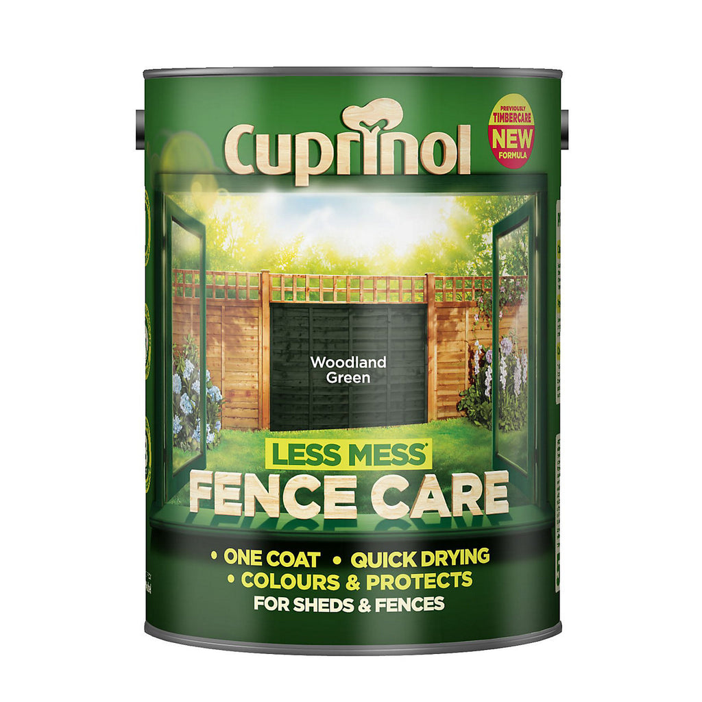 Cuprinol Less Mess Fence Care Woodland green Matt Multi-surface Exterior Shed & fence Treatment Wood paint, 5L