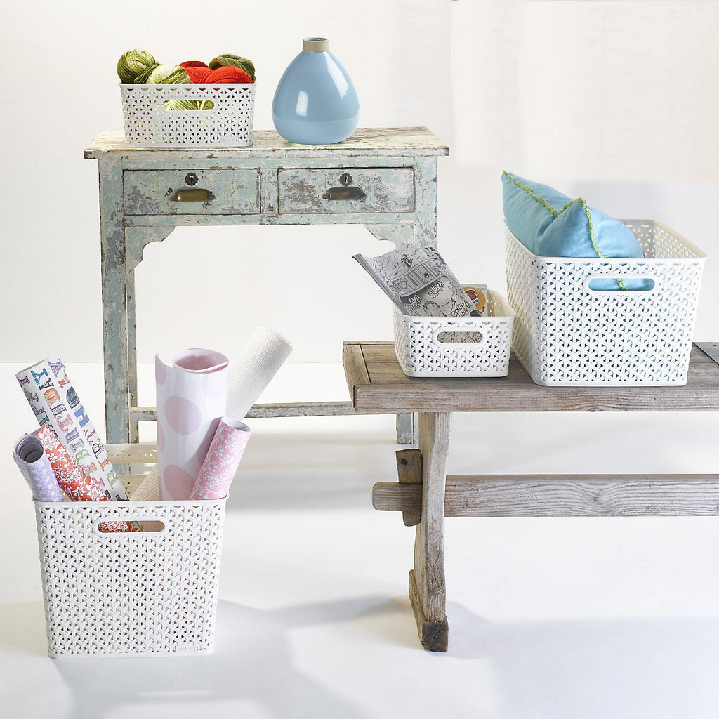 Curver My style Rattan Effect White rattan effect Plastic Large Stackable Storage basket (H)22cm (W)30cm (D)22cm