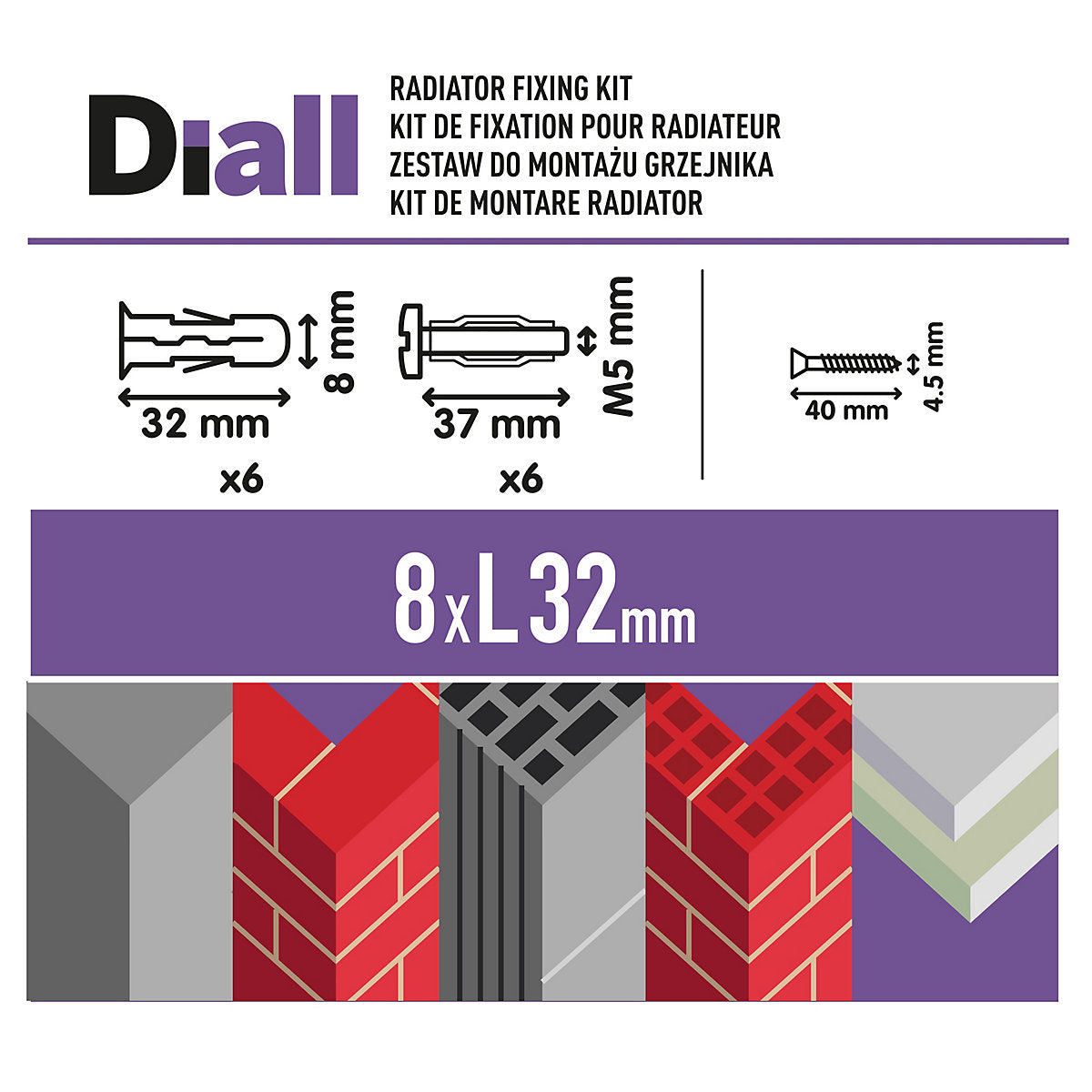 Diall 18 piece Radiator Fixing kit