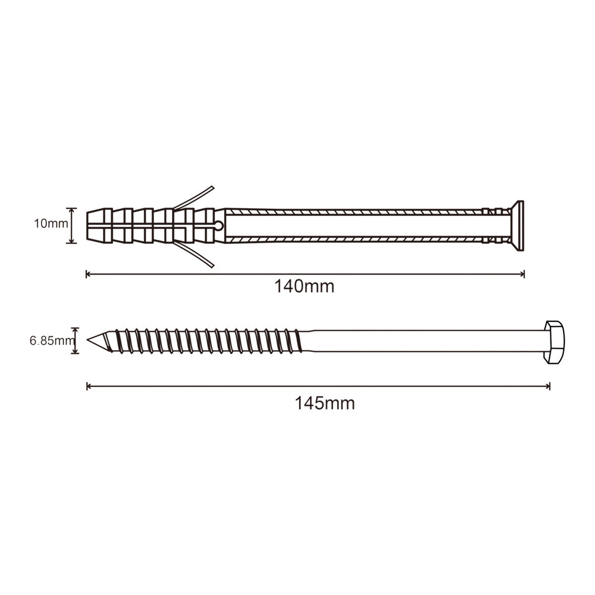 Diall Hex Frame fixing (Dia)10mm (L)140mm, Pack of 6