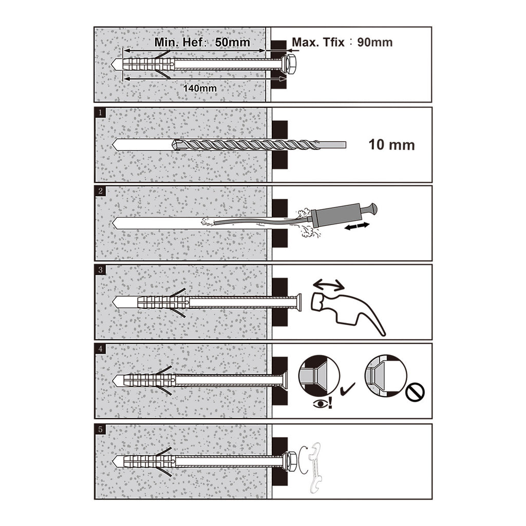 Diall Hex Frame fixing (Dia)10mm (L)140mm, Pack of 6