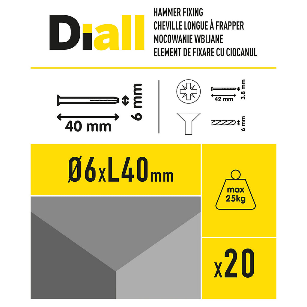 Diall PZ Countersunk Hammer fixing (Dia)6mm (L)40mm, Pack of 20