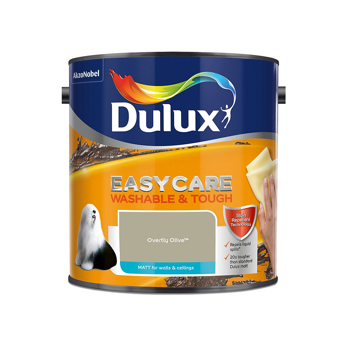 Dulux Easycare Washable & Tough Overtly olive Matt Wall & ceiling Emulsion paint, 2.5L