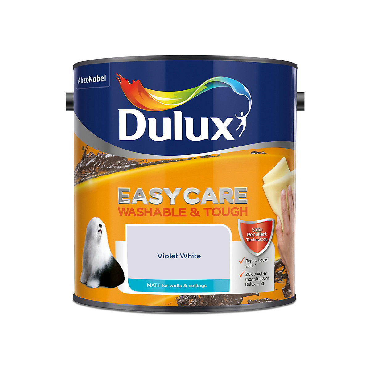 Dulux Easycare Washable & Tough Violet white Matt Wall & ceiling Emulsion paint, 2.5L