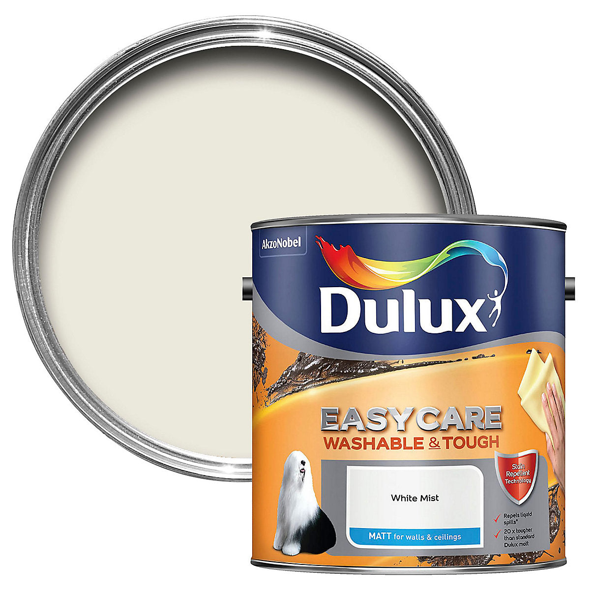 Dulux Easycare Washable & Tough White mist Matt Wall & ceiling Emulsion paint, 2.5L