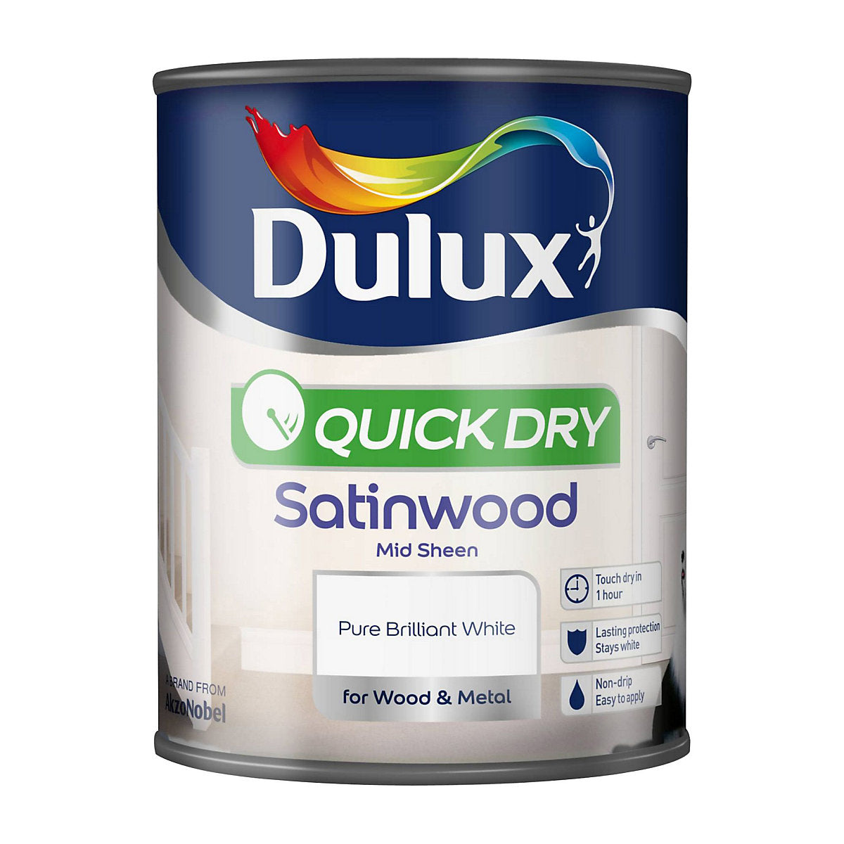 Dulux Quick Dry Pure brilliant white Satinwood Interior Metal & wood paint, 750ml