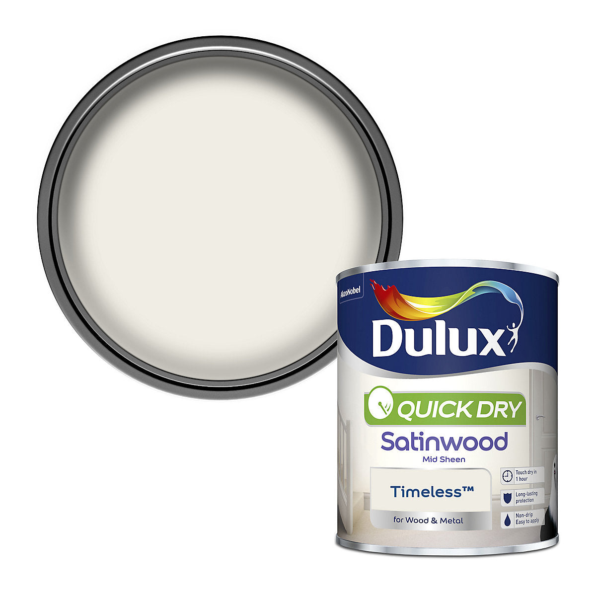 Dulux Quick Dry Timeless Satinwood Interior Metal & wood paint, 750ml
