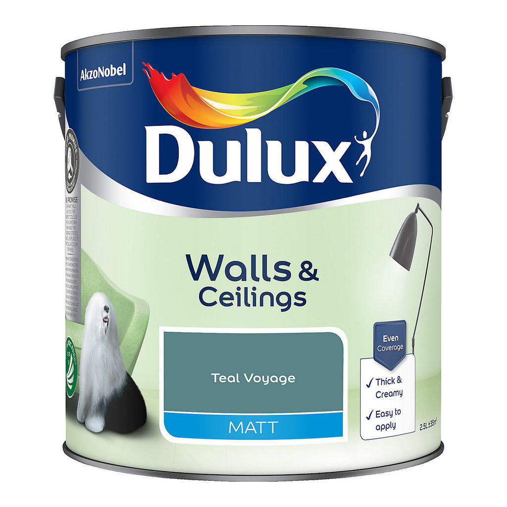Dulux Teal Voyage Matt Wall & ceiling Emulsion paint, 2.5L