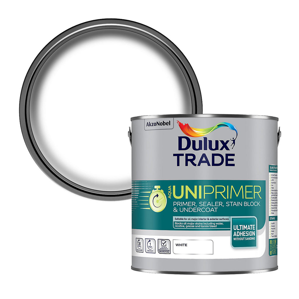 Dulux Trade Aqua Uniprimer White Multi-surface Primer, sealant & stain block, 2.5L Tin