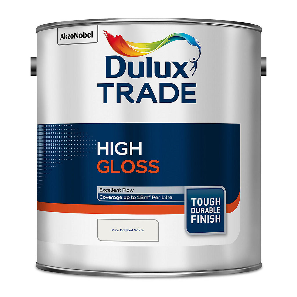 Dulux Trade Pure brilliant white High gloss Metal & wood paint, 2.5L