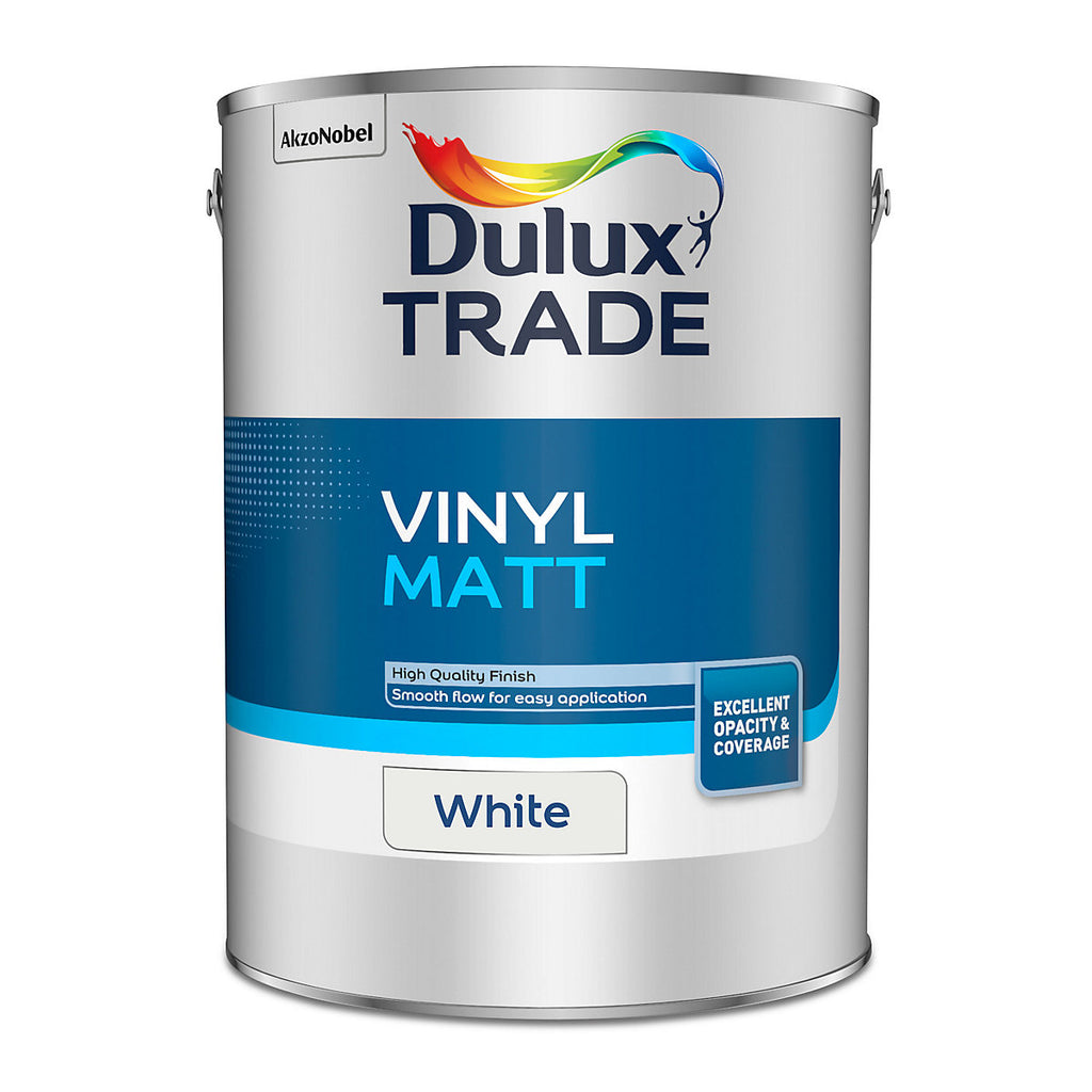 Dulux Trade White Matt Wall & ceiling Emulsion paint, 5L