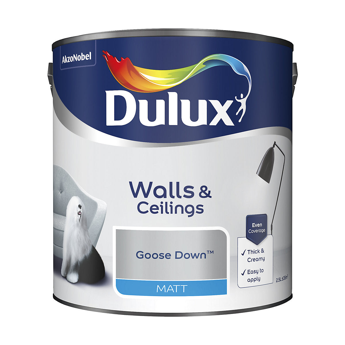 Dulux Walls & Ceilings Goose down Matt Emulsion paint, 2.5L