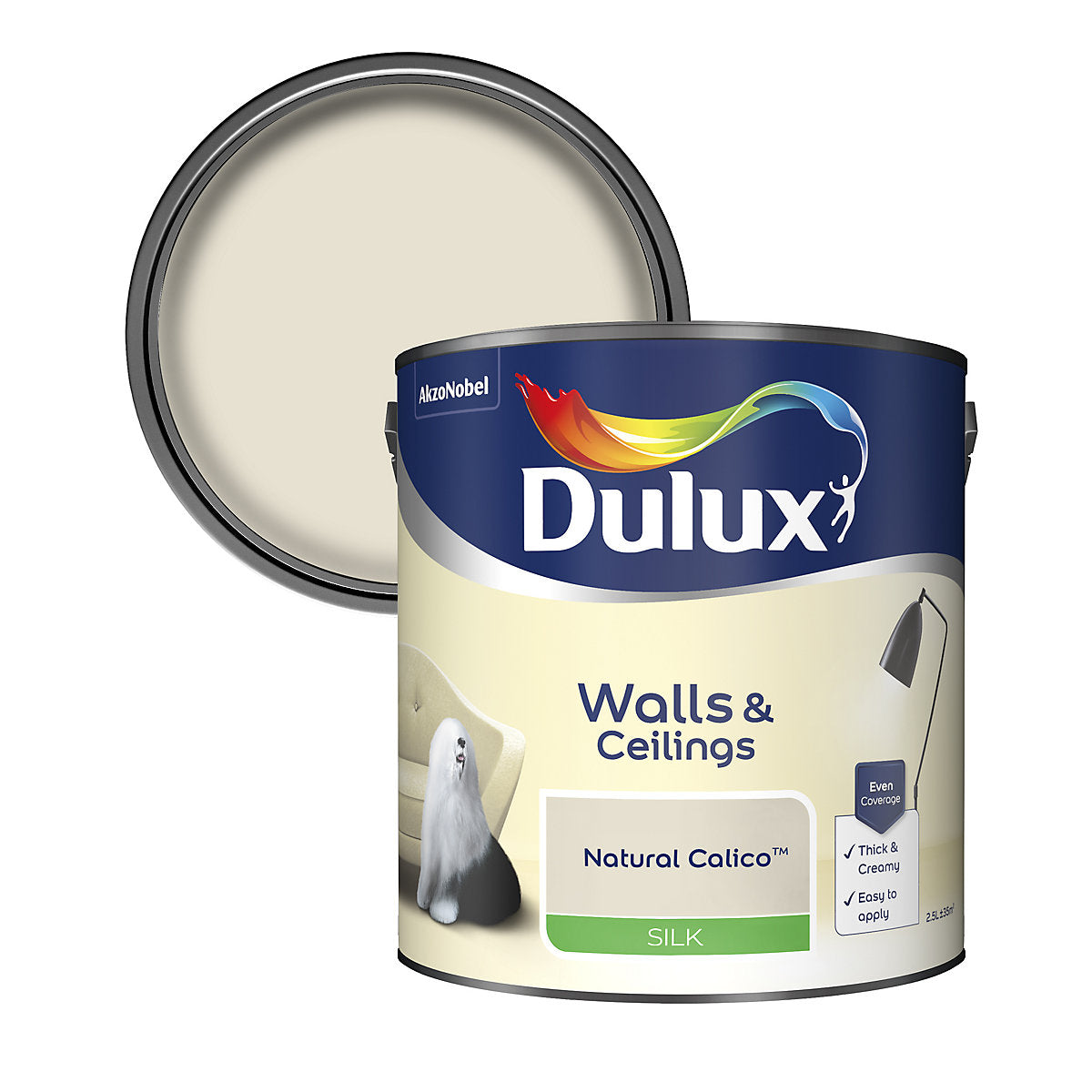 Dulux Walls & ceilings Natural calico Silk Emulsion paint, 2.5L