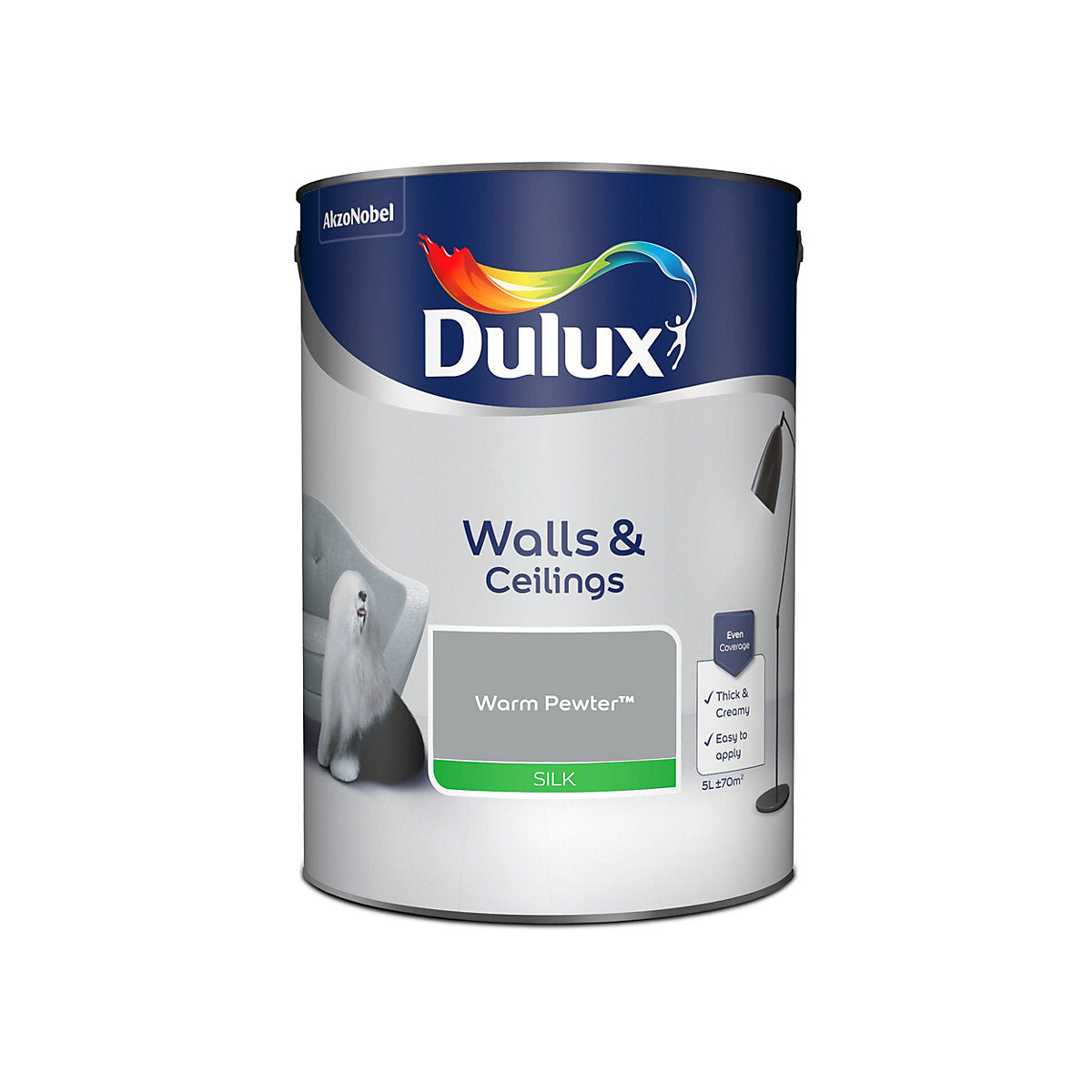Dulux Walls & ceilings Warm pewter Silk Emulsion paint, 5L