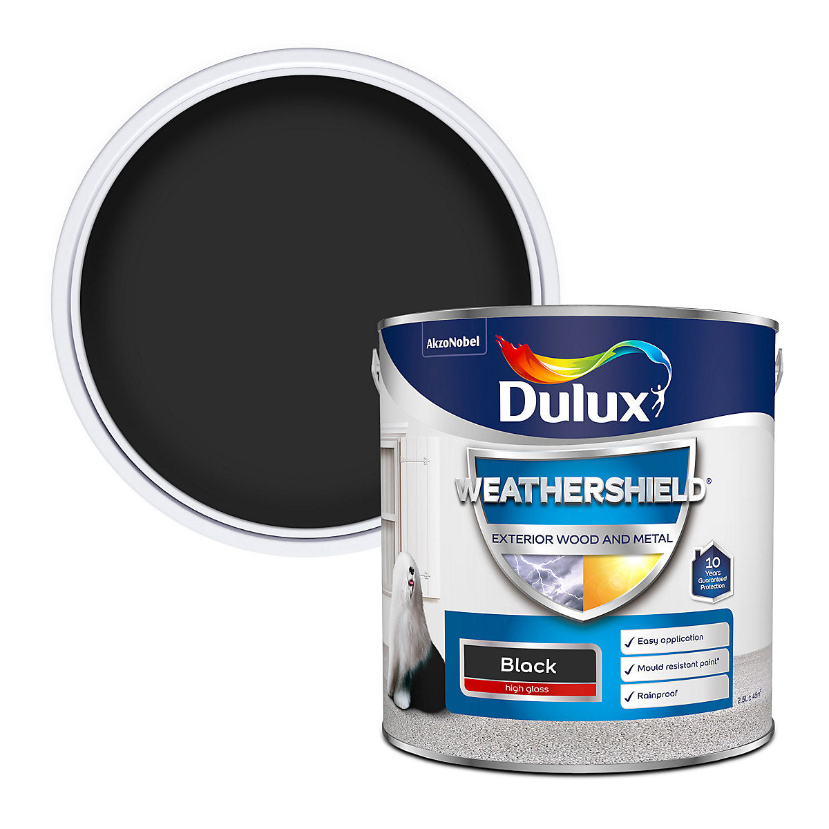Dulux Weathershield Black Gloss Multi-surface Exterior Metal & wood paint, 2.5L Tin