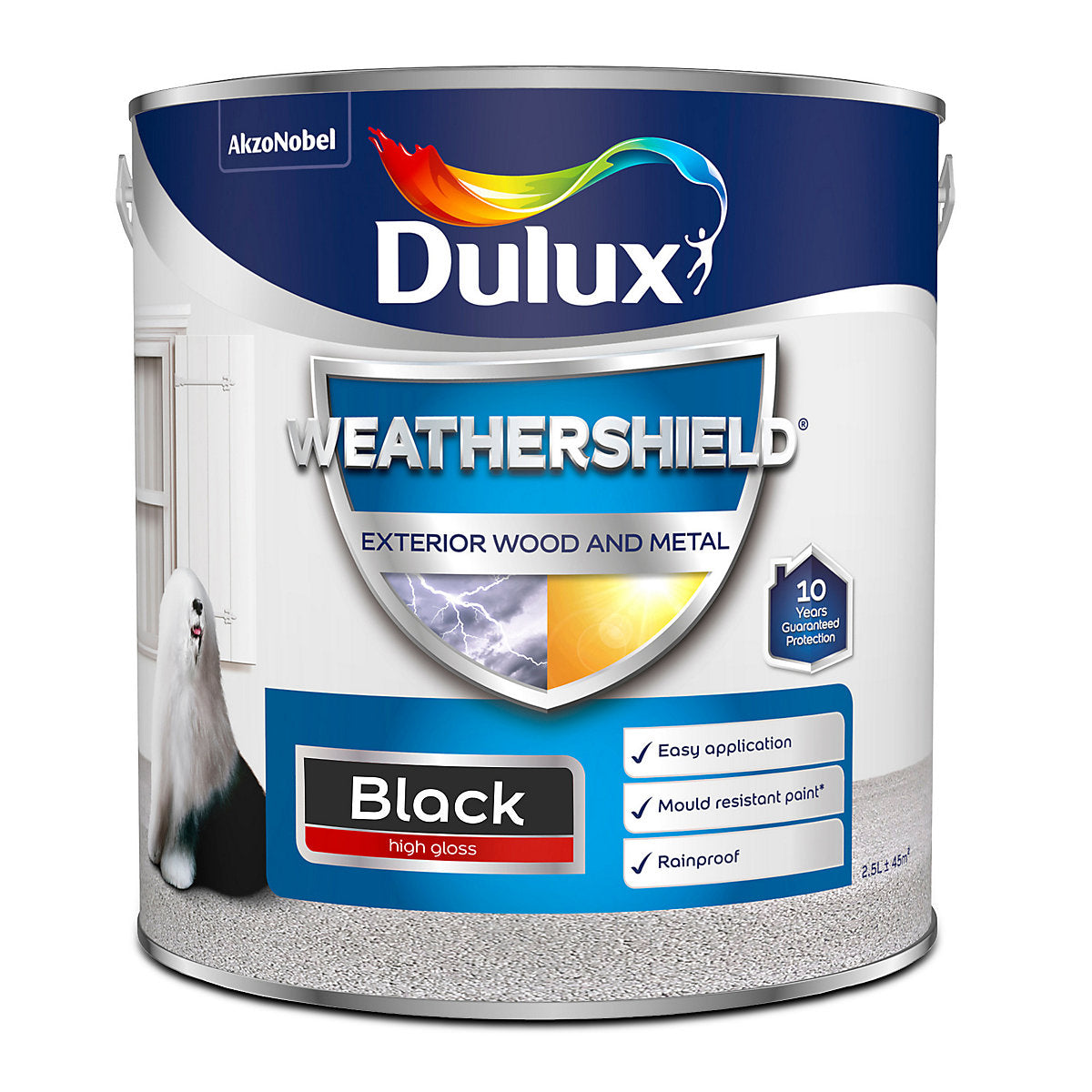 Dulux Weathershield Black Gloss Multi-surface Exterior Metal & wood paint, 2.5L Tin