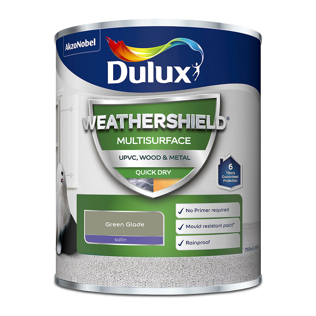 Dulux Weathershield Green Glade Satinwood Multi-room Metal, plastic & wood Multi-surface paint, 750ml