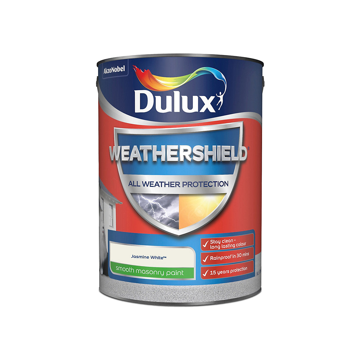 Dulux Weathershield Jasmine white Smooth Matt Masonry paint, 5L
