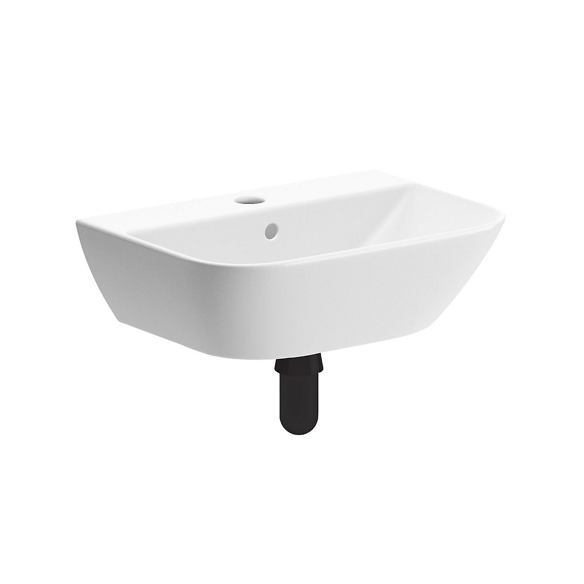 * Durleigh Gloss White Rectangular Wall-mounted Single Cloakroom Basin with Matt Black Bottle Trap (W)45cm