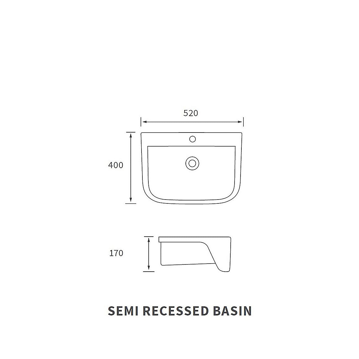 * Durleigh White Rectangular Single Semi-recessed Basin (W)52cm
