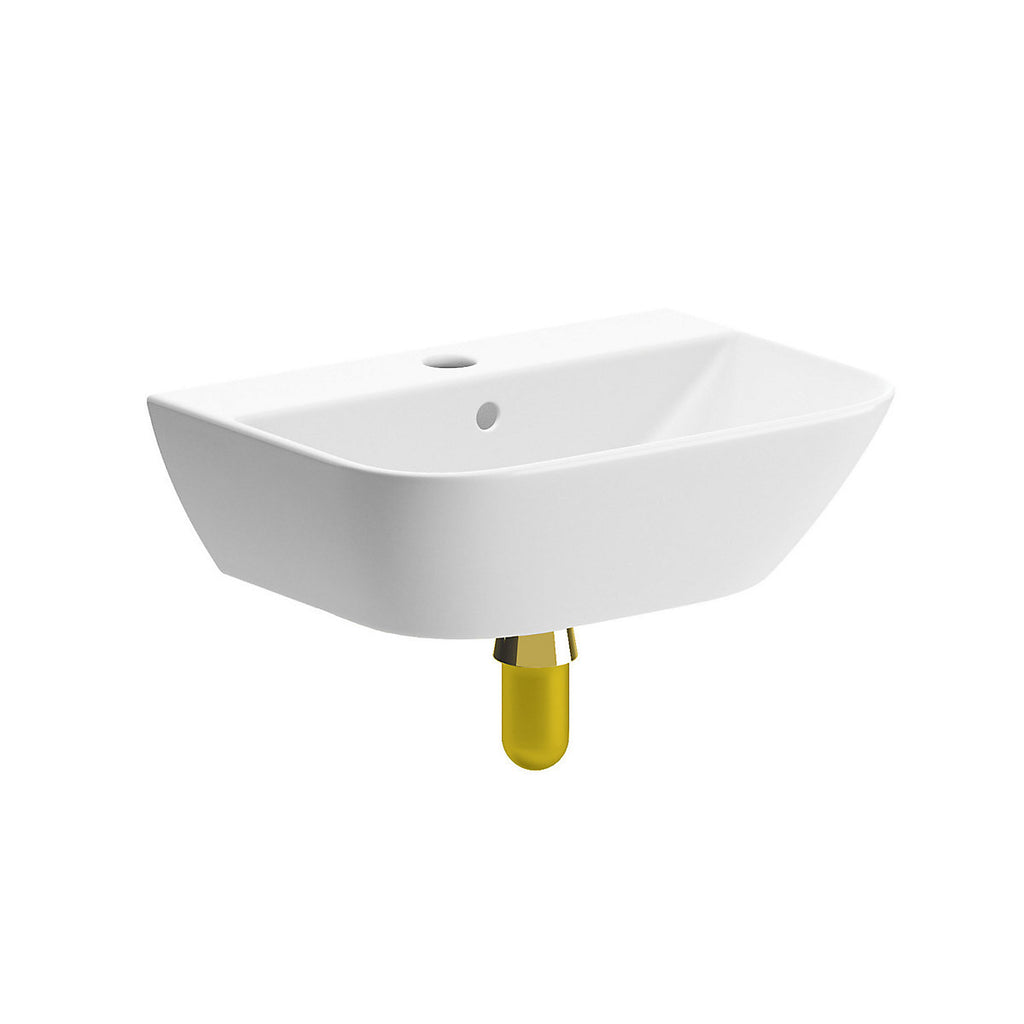 * Durleigh White Rectangular Wall-mounted Single Cloakroom Basin with Brass Effect Bottle Trap (W)45cm