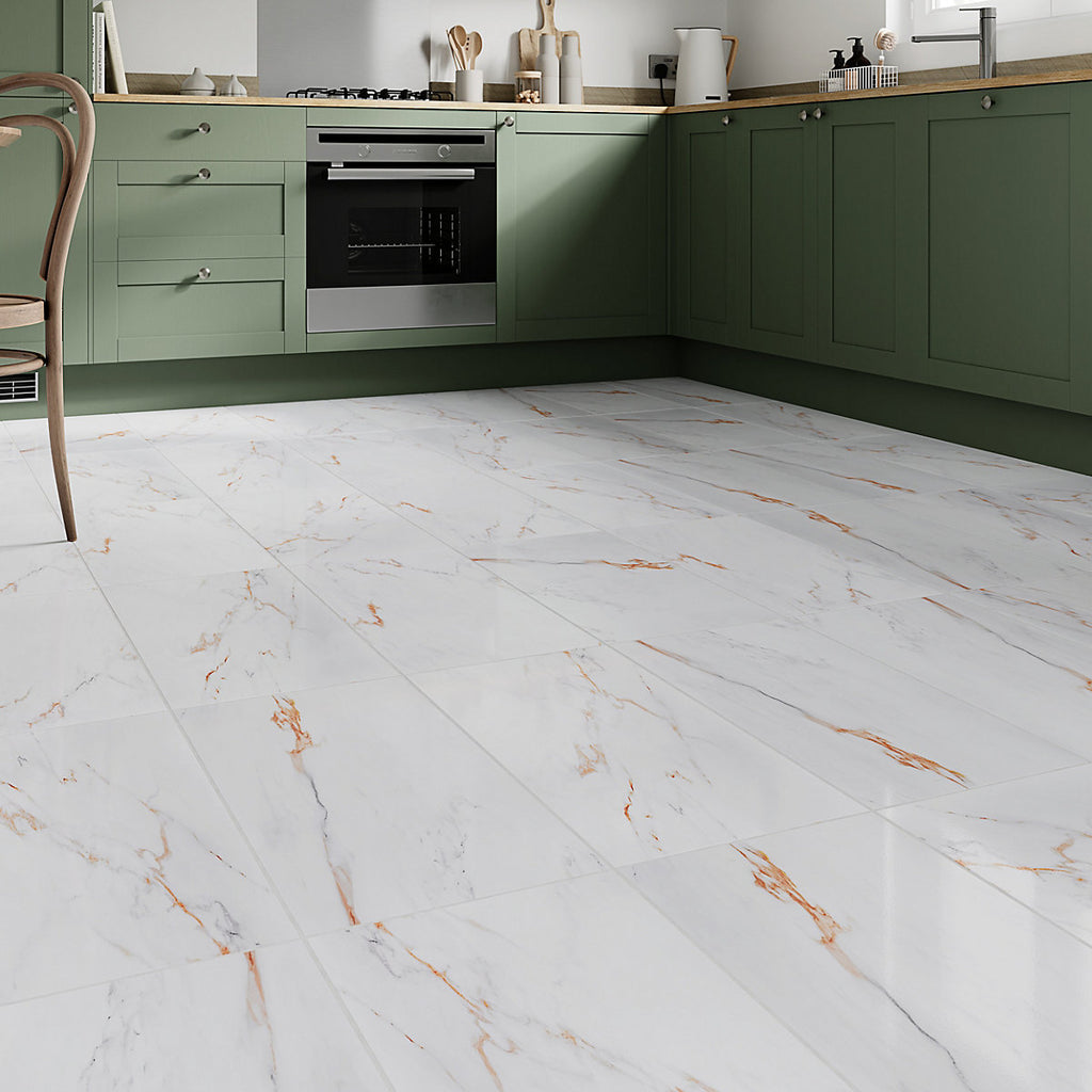 Elegance Marble White & Gold Gloss Marble effect Ceramic Indoor Wall & floor Tile Sample