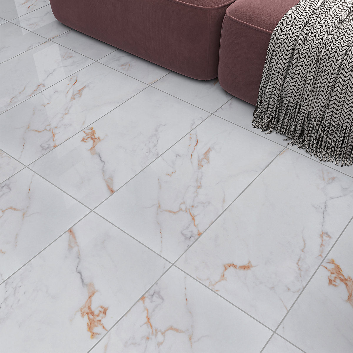 Elegance Marble White & Gold Gloss Marble effect Ceramic Indoor Wall & floor Tile Sample