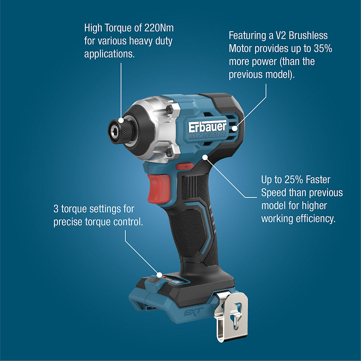 Erbauer 18V EXT Keep Cool Brushless V2 Cordless Impact driver (Bare Tool) - ERI1093IPD