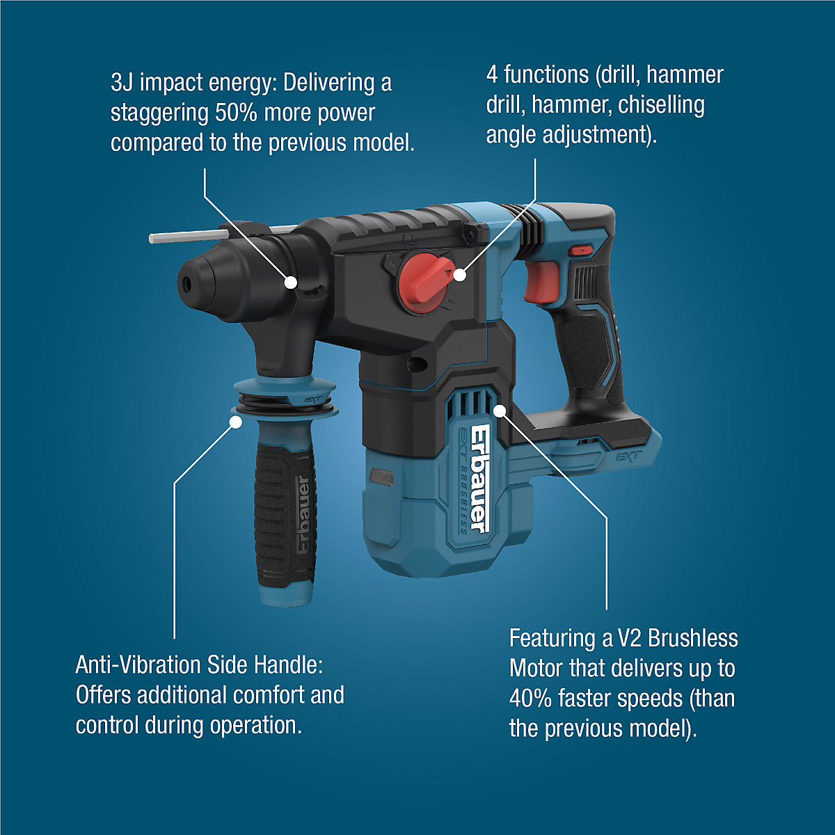 Erbauer 18V EXT Keep Cool Brushless V2 Cordless SDS+ drill (Bare Tool) - ERI1078SDS