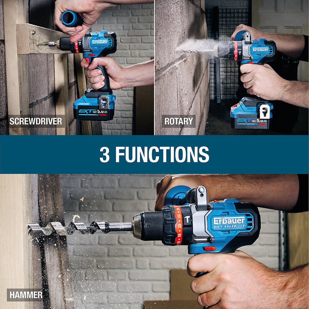 Erbauer Elite 18V EXT Keep Cool Brushless V2 Cordless Combi drill (Bare Tool) - ERI1107COM